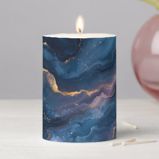Ocean Blue Marble Pillar Candle