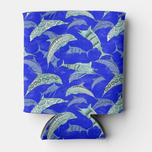 Ocean Blue Marine Animals Dolphins Marlins Can Cooler