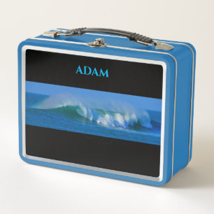 Ocean blue metal lunch box/custom name. metal lunch box