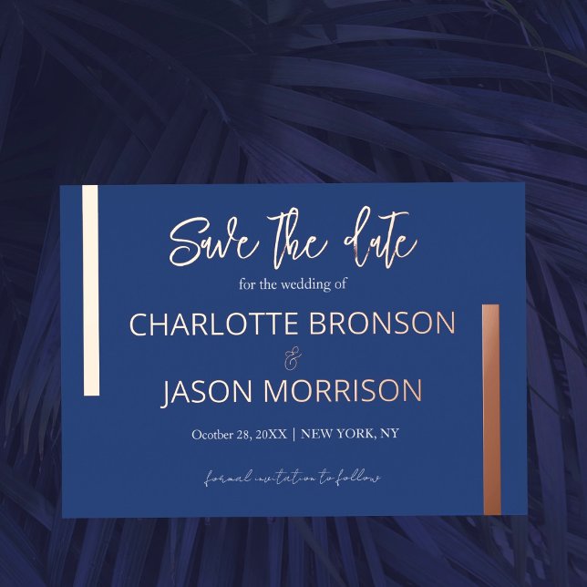 Ocean Blue Minimal Lines Wedding Save The Date     Foil Invitation (Creator Uploaded)