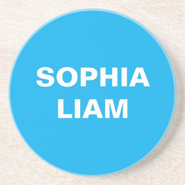 Ocean Blue Minimalist Personalized Name Design Coaster (Front)