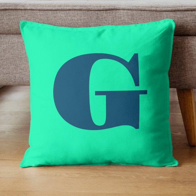 Ocean Blue Modern Monogram | Seafoam Green  Throw Pillow (Creator Uploaded)