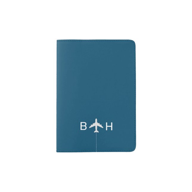 Ocean Blue Monogrammed Airplane Travel Passport Ho Passport Holder (Front)