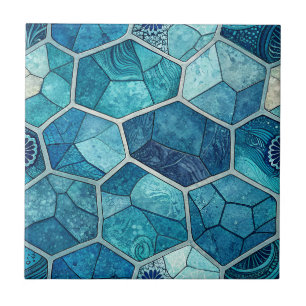 Ocean Blue Mosaic Pattern – Irregular Polygon Ceramic Tile