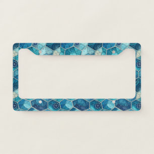 Ocean Blue Mosaic Pattern – Irregular Polygon License Plate Frame