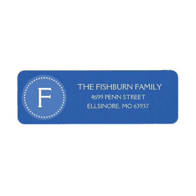 Ocean Blue Muted Monogram Custom Monogrammed Label (Front)