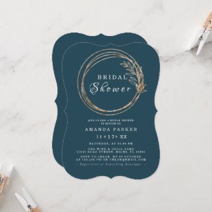 Ocean Blue Olive Golden Wreath Bridal Shower Invitation