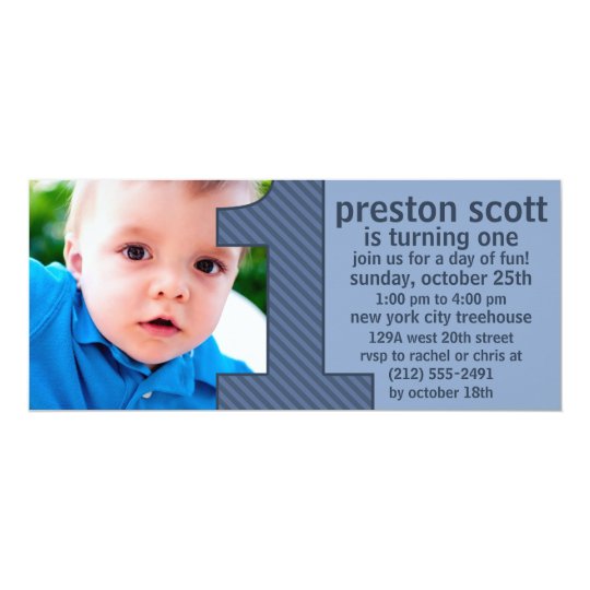 Ocean Blue One Is Fun Photo First Birthday Party Card