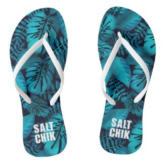 Ocean Blue Palm Leaf Salt Chik Flip Flops