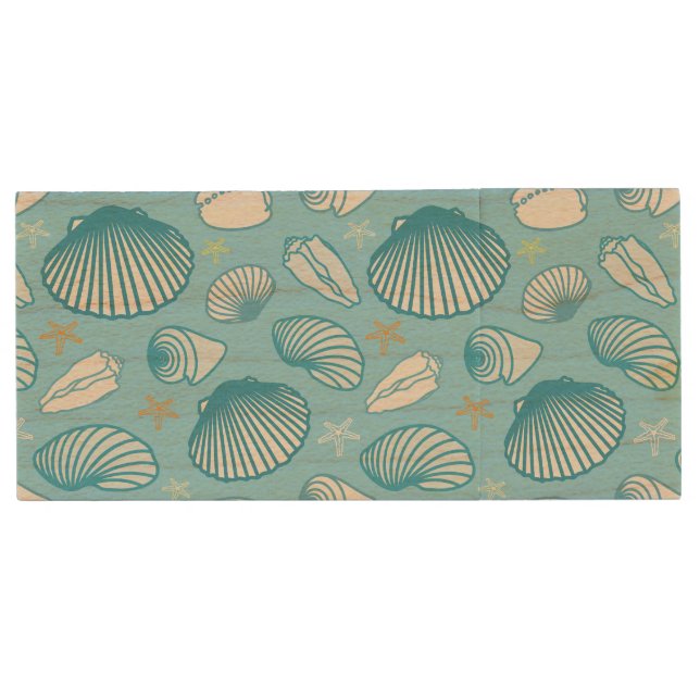 Ocean Blue Pattern Wood USB Flash Drive (Front)