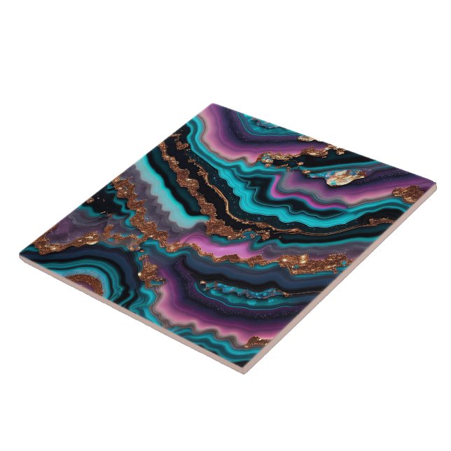 Ocean Blue Pink Gold Marble Modern Collection Ceramic Tile (Side)