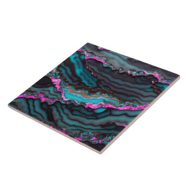 Ocean Blue Pink Gold Marble Modern Collection Ceramic Tile (Side)