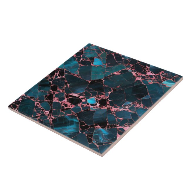 Ocean Blue Pink Gold Marble Trendy Collection Ceramic Tile (Side)