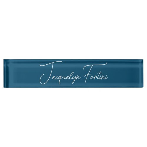 Ocean Blue Plain Elegant Minimalist Calligraphy Desk Name Plate