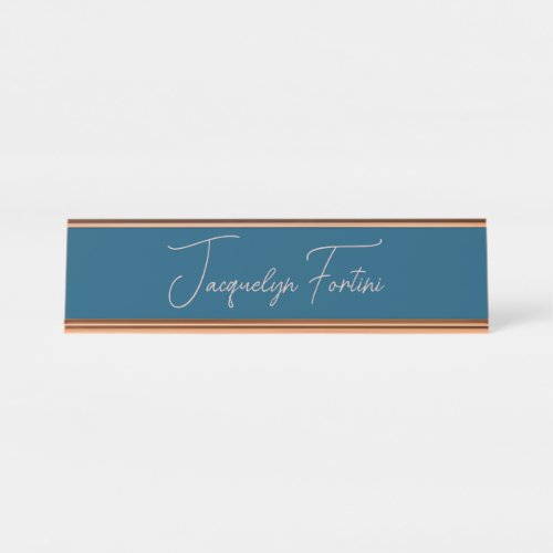 Ocean Blue Plain Elegant Minimalist Calligraphy Desk Name Plate