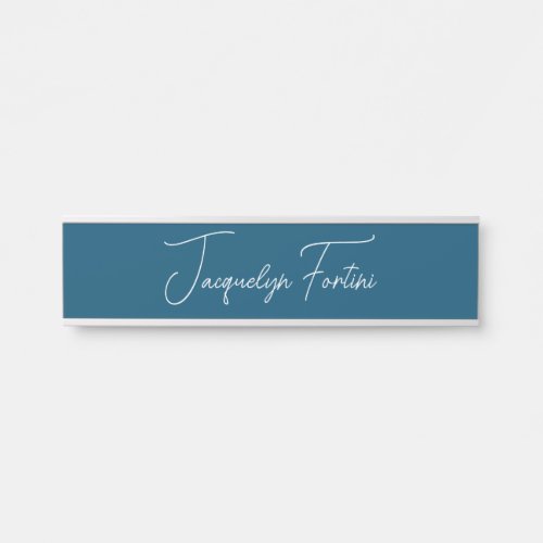 Ocean Blue Plain Elegant Minimalist Calligraphy Door Sign