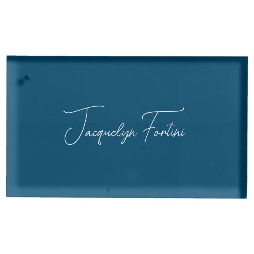 Ocean Blue Plain Elegant Minimalist Calligraphy Place Card Holder