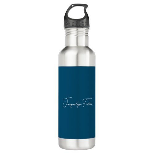 Ocean Blue Plain Elegant Minimalist Calligraphy Stainless Steel Water Bottle