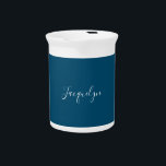 Ocean Blue Plain Elegant Modern Calligraphy Name Beverage Pitcher<br><div class="desc">Represent yourself with this modern,  elegant design. This template can be customized to meet all professional occupations.</div>