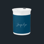 Ocean Blue Plain Elegant Modern Calligraphy Name Beverage Pitcher<br><div class="desc">Represent yourself with this modern,  elegant design. This template can be customized to meet all professional occupations.</div>