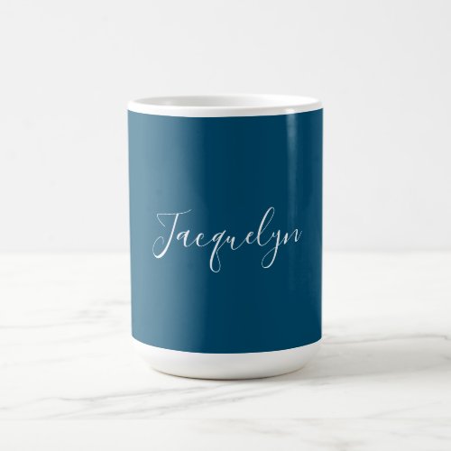 Ocean Blue Plain Elegant Modern Calligraphy Name Coffee Mug