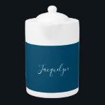 Ocean Blue Plain Elegant Modern Calligraphy Name Teapot<br><div class="desc">This Simplicity style is everything. Simple but truly makes a professional beautiful statement.</div>