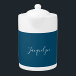 Ocean Blue Plain Elegant Modern Calligraphy Name Teapot<br><div class="desc">Represent yourself with this modern,  elegant design. This template can be customized to meet all professional occupations.</div>