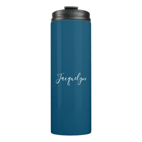 Ocean Blue Plain Elegant Modern Calligraphy Name Thermal Tumbler