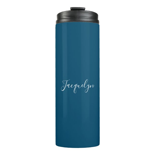 Ocean Blue Plain Elegant Modern Calligraphy Name Thermal Tumbler (Front)