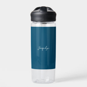 Ocean Blue Plain Elegant Modern Calligraphy Name Water Bottle