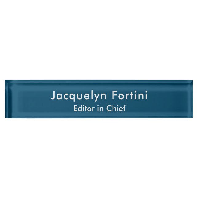 Ocean Blue Plain Elegant Modern Minimalist Desk Name Plate (Front)