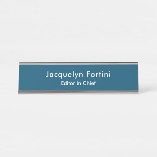 Ocean Blue Plain Elegant Modern Minimalist Desk Name Plate