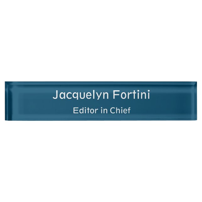 Ocean Blue Plain Elegant Modern Minimalist Desk Name Plate (Front)