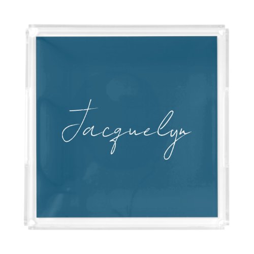 Ocean Blue Plain Elegant Modern Minimalist Name Acrylic Tray