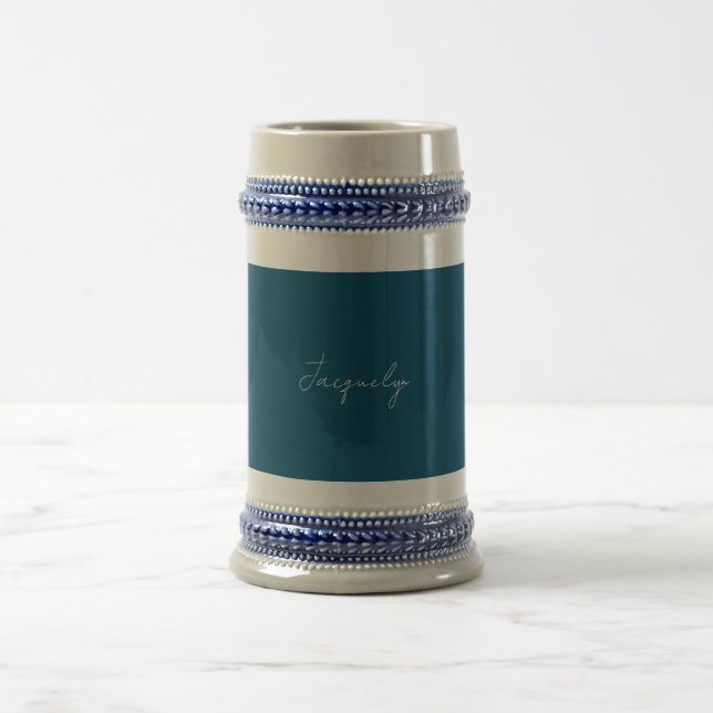 Ocean Blue Plain Elegant Modern Minimalist Name Beer Stein (Center)