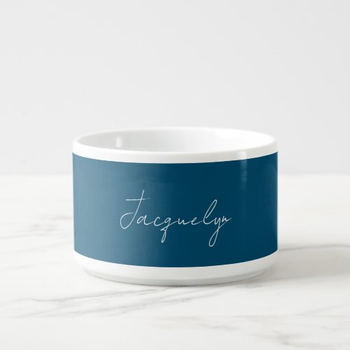 Ocean Blue Plain Elegant Modern Minimalist Name Bowl