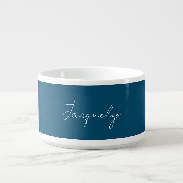 Ocean Blue Plain Elegant Modern Minimalist Name Bowl (Center)