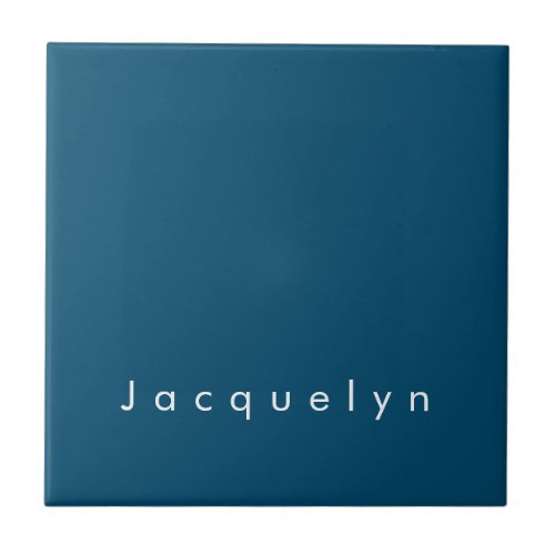 Ocean Blue Plain Elegant Modern Minimalist Name Ceramic Tile