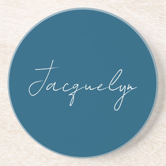 Ocean Blue Plain Elegant Modern Minimalist Name Coaster (Front)