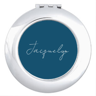 Ocean Blue Plain Elegant Modern Minimalist Name Compact Mirror