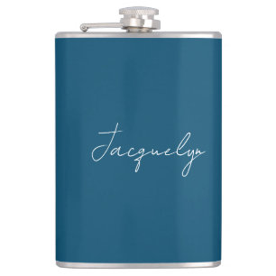 Ocean Blue Plain Elegant Modern Minimalist Name Flask
