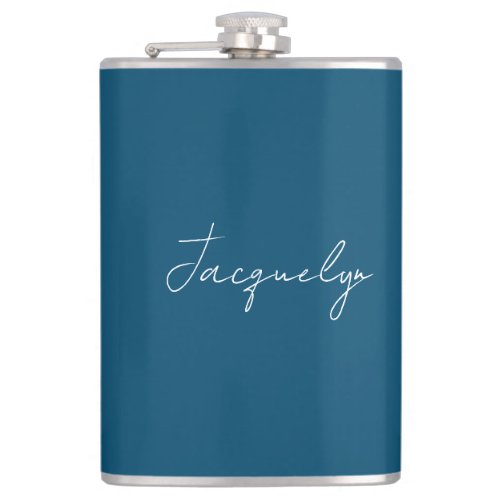 Ocean Blue Plain Elegant Modern Minimalist Name Flask