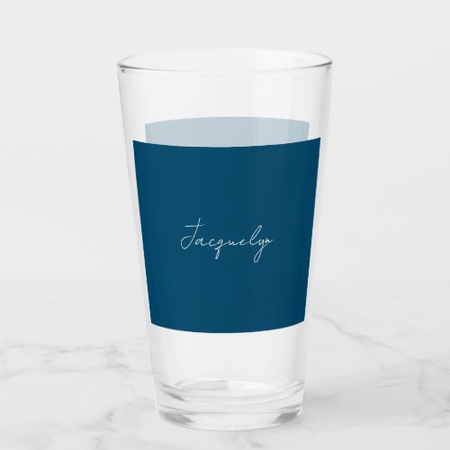 Ocean Blue Plain Elegant Modern Minimalist Name Glass