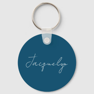 Ocean Blue Plain Elegant Modern Minimalist Name Keychain