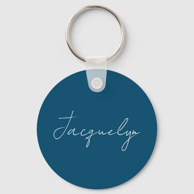 Ocean Blue Plain Elegant Modern Minimalist Name Keychain (Front)