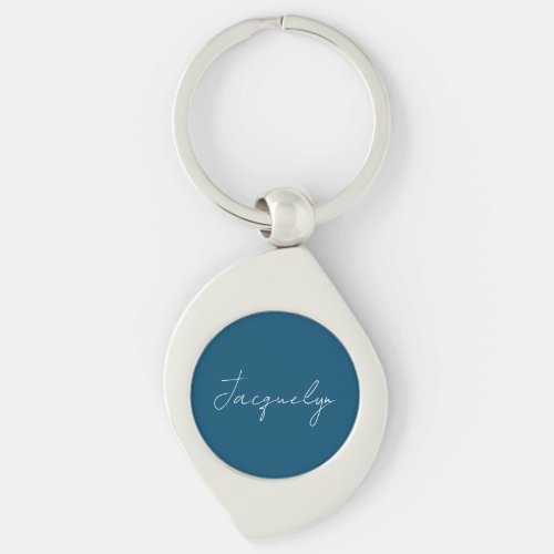 Ocean Blue Plain Elegant Modern Minimalist Name Keychain