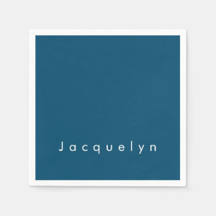 Ocean Blue Plain Elegant Modern Minimalist Name Napkins