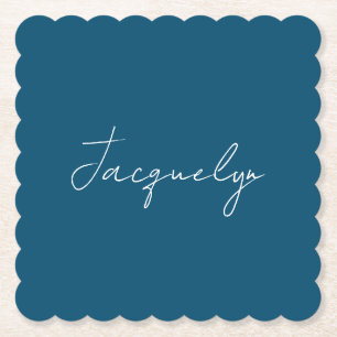 Ocean Blue Plain Elegant Modern Minimalist Name Paper Coaster