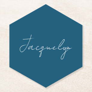 Ocean Blue Plain Elegant Modern Minimalist Name Paper Coaster