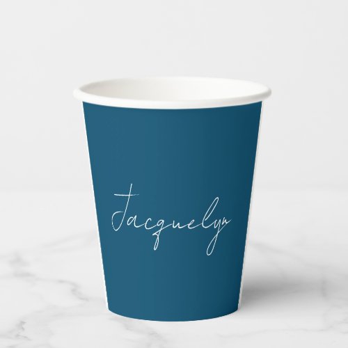 Ocean Blue Plain Elegant Modern Minimalist Name Paper Cups